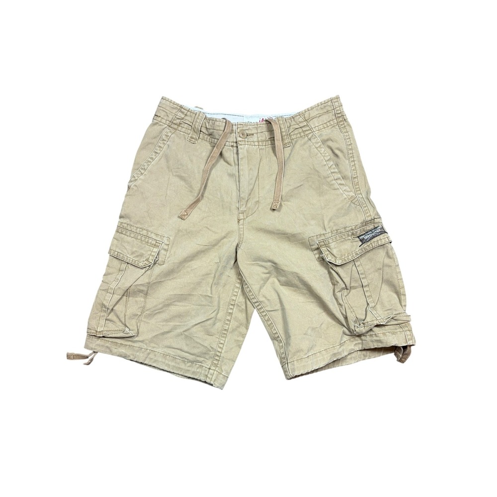 Aeropostale Mens Tan Khaki Cargo Shorts Size 31 Utility Multi Pocket Drawstring